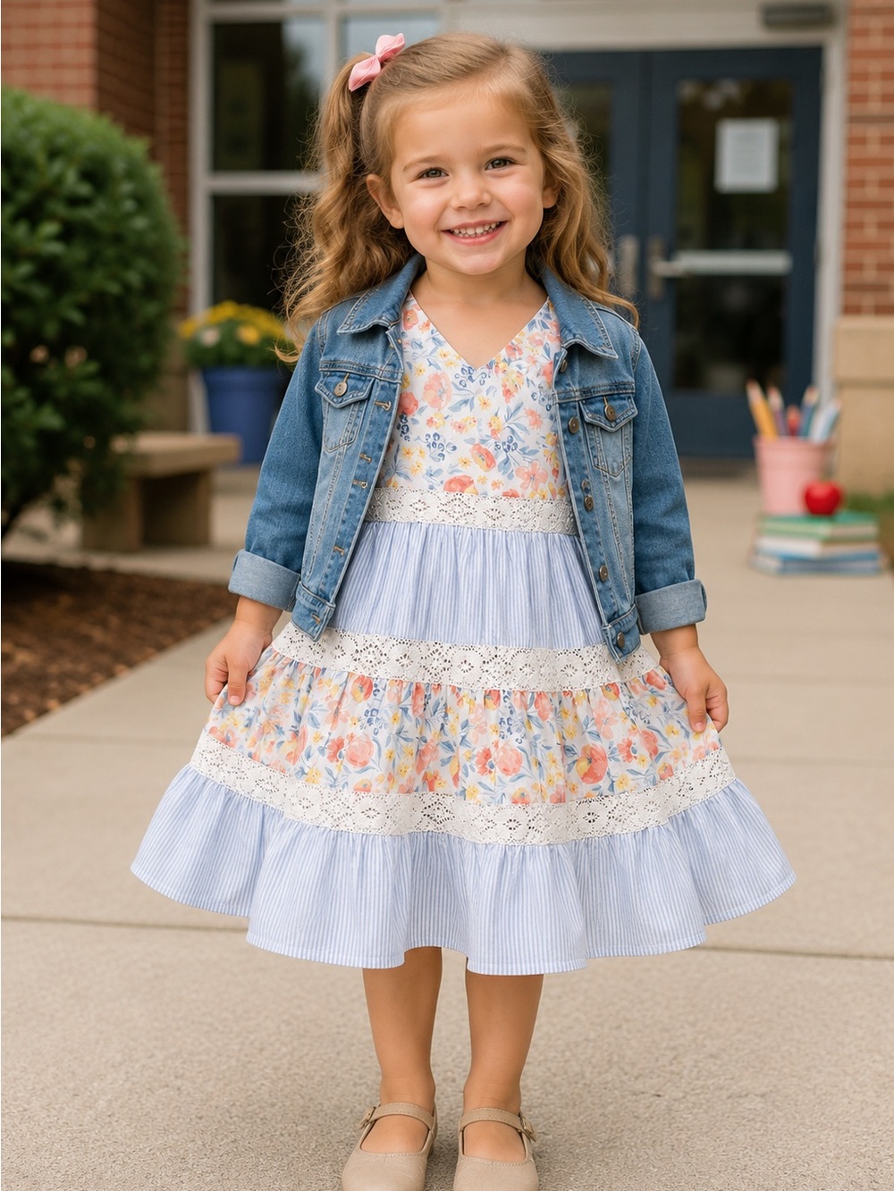 Girls Tommy Palmer Floral Tiered Dress Size 3T Lace Back to School NWOT